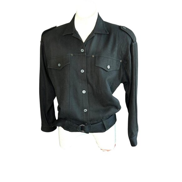 Carole Little Military Cropped Jacket Brown Cotton Twill Buttons and Belt Size 6 - Picture 3 of 13